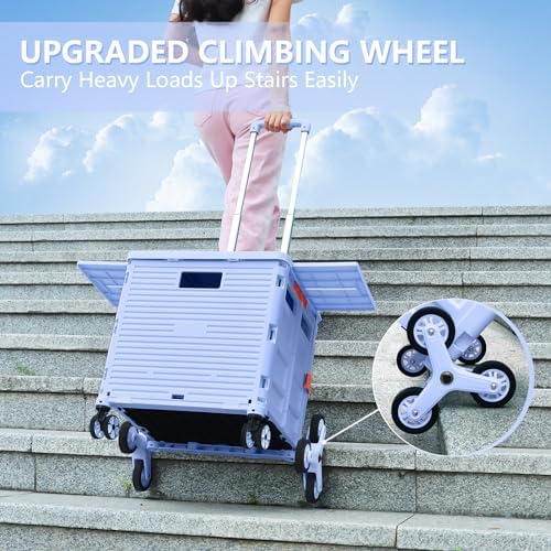 Foldable Utility Cart Folding Portable Rolling Crate with Magnetic Extended Lid,360°Rotate Wheels,176LBS Load Capacity,Heavy Duty Durable Dolly Cart(Blue) - Image 6