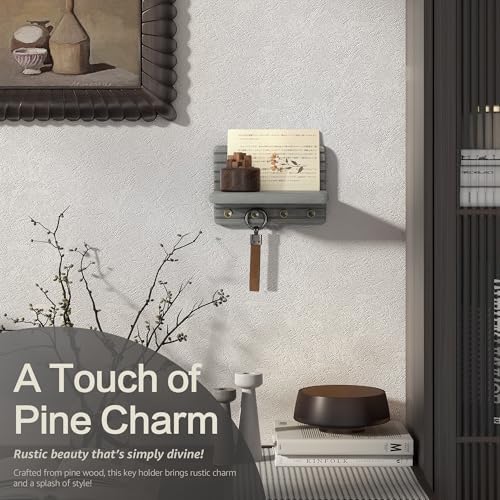 Rebee Vision Key Holder Wall Mount with Shelf for Living Room, Old Gray - Image 3