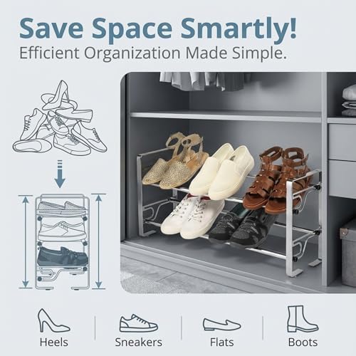 2-Tier Long Shoe Rack for Closet & Bedroom, Easy To Assemble Wide Sturdy Metal Shoe Storage Shelf, Free Standing Shoe Organizer for Entryway, Zapatera para Closet, Shoe Storage Organizer for Shoes - Image 6