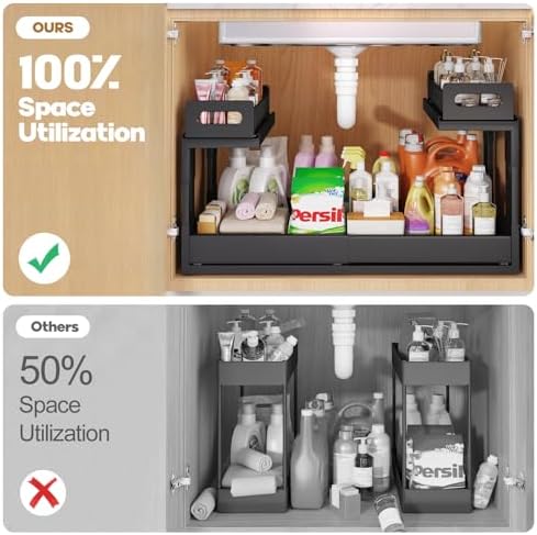 1 Pack-16"-26"W Expandable Under Sink Organizer With Upgrade Ball-Bearing Slide,2-Tier Pull Out Under Cabinet Organizer Height Adjustable,Not Suitable For Cabinets With Partitions In The Middle - Image 4