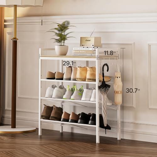 4 Tier Shoe Rack, Shoe Rack for Entryway with Hook, Shoe Organizer with Adjustable Mesh Shelves, Metal Shoe Storage, Closet, Bedroom Living Room Garage - Image 2