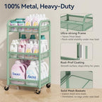 YASONIC 3 Tier Metal Rolling Cart, Green Utility Storage Cart with Wheels - Image 2
