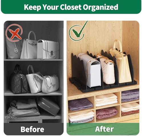 SPACEKEEPER Shelf Divider for Closet, Adjustable Purse Organizers, Black - Image 5