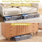 FHSQX Under Bed Storage Container 4.5 Inches Low Profile Under-bed Organizer Bins Slim Under Couch Storage Box Ideal For Seasonal Clothes Blankets Towel Fabric (1, Drak Grey, 31.5 * 17 * 4.5in) - Image 6