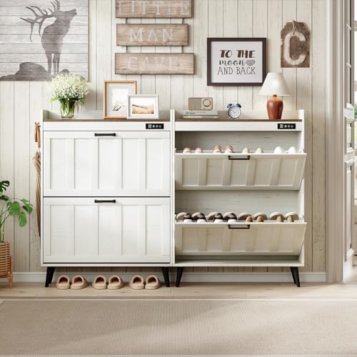 ChooChoo Shoe Storage Cabinet with 2 Flip Drawers for Entryway - Image 2