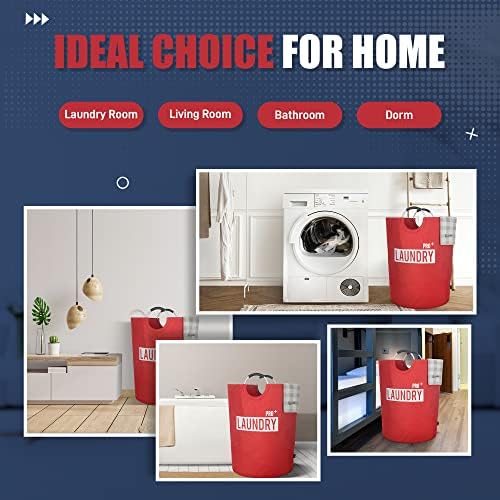 Caroeas Super Large 150L Laundry Basket Pro, Waterproof Laundry Hamper, Collapsible Laundry Basket Easy Storage, Clothes Hamper Stands Up Well, Laundry Bag with Padded Handles (Red) - Image 6