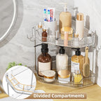 VITVITI 2 Tier Corner Bathroom Counter Organizer, Bathroom Countertop Organizer Storage for Sink, Plastic Makeup Organizer for Vanity Countertop Kitchen with Hooks, Clear - Image 4