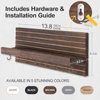 Lwenki Decorative Key Holder for Wall with Shelf, Entryway Shelf with Hooks Holds Leashes, Jackets and Glasses – Sturdy Wood Keyholder Entrance Hanger with Mounting Hardware (Brown, Large) - Image 6