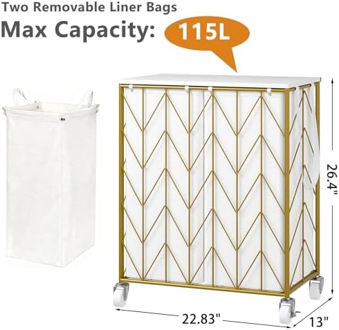 WOWLIVE Double Laundry Hamper with Lid, Rolling Laundry Basket with Wheels - Image 3