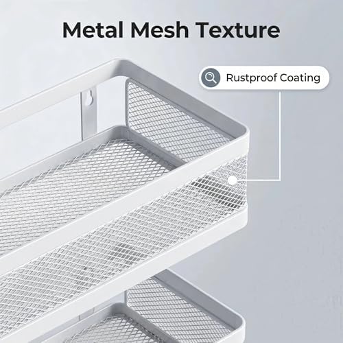 PUSDON 5-in-1 Wide Wall Mount Wrapped Mesh Kitchen Organizer & Shower Caddy Kit, with Paper Towel Holder, Utensil Holder, Soap Dish, Heavy Duty 50LBS - White, Netting - Image 5