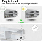 Lwenki Mail Organizer for Wall Mount – Key Holder with Shelf Includes Letter Holder and Hooks for Coats, Dog Leashes – Rustic Wood with Flush Mounting Hardware (16.5” x 8.7” x 3.5”) (Gray) - Image 6