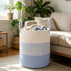 70L Woven Laundry Basket, Large Clothes Hamper with Handles- Blue - Image 3