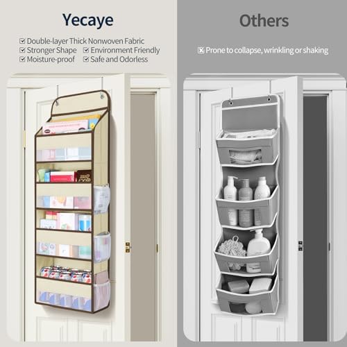 Yecaye Over The Door Organizer, Heavy Duty Hanging Organizers and Storage with 4 Large Capacity Pockets, Swing-Proof Behind The Door Storage for Bathroom Nursery Bedroom Dorm Closet, Beige,1Pc - Image 5