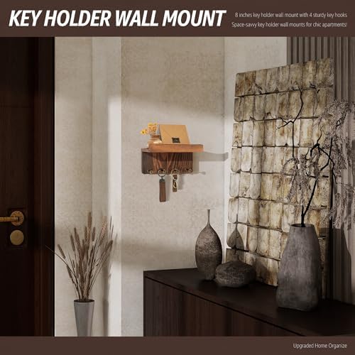 Rebee Vision Key Holder Wall Mount with 4 Hooks for Home Decor, Retro Brown - Image 3