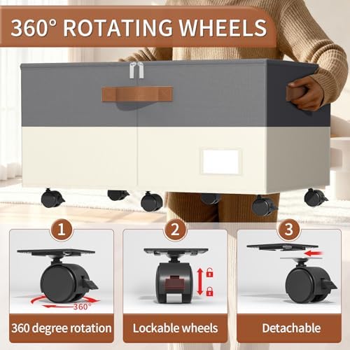 Foyego Shoe Organizer for Closet, with Wheels, Beige and Grey - Image 3