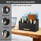 dreampossible Black Wood Desk Organizer and Accessories with Drawer, Bill Mail Organizer and File Mail Holder for Office Supplies, Modern Desk Accessories & Workspace Organizers for Desk Organization - Image 4