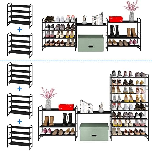 Simple Trending 4-Tier Stackable Shoe Rack, Expandable Shoe Shelf, Black - Image 6