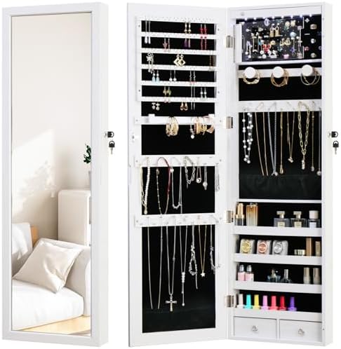 Jewelry Armoire Door Wall Mounted Mirror with Storage And Drawers by MASMIRE