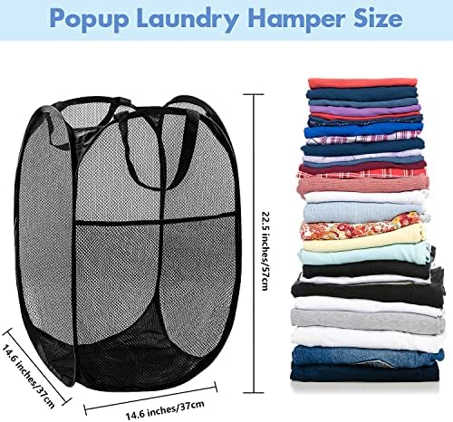 2 Pack Pop Up Laundry Hampers, 70 L Collapsible Foldable Mesh Basket, Black - Image 2