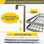 Over Door Tool Organizer, Heavy Duty Utility Rack with 3 Slots, 2 Hooks and 1 Basket, Power Tool & Garden Tool Storage for Garage, Workshop, Warehouse, Fits Brooms and Mops - Grey - Image 3