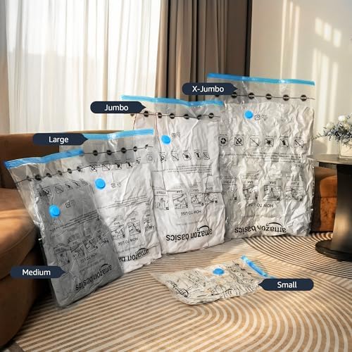 Amazon Basics Vacuum Storage Bags for Clothes, Compression Space Saving Storage Bags with Hand Pump, Reusable, Heavy-Duty Seal Protection, Multiple Sizes, White, 15-Pack - Image 6