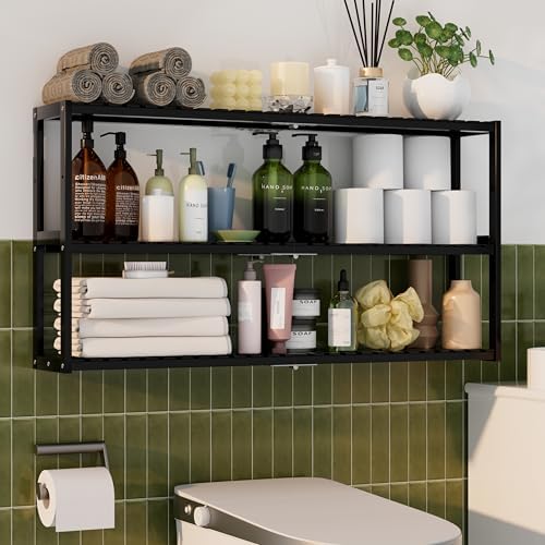 Extra Long Bathroom Organizer Storage Shelves 100% Bamboo Adjustable Height Over The Toilet Storage Floating Shelf for Wall Shower Shelf Can Placed in The Bathroom Kitchen Living Room for Multi Usage by PPN