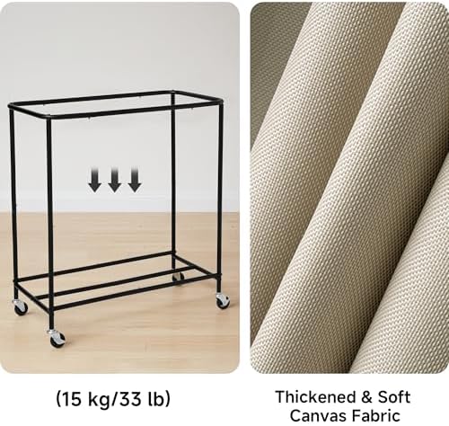 StorageWorks 2 Section Laundry Hamper, 120L Tan Sorter Cart with Wheels - Image 5
