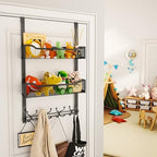 SWTYMIKI Over The Door Hooks Organizer - Multi-Functional Door Hanger with 16 Hooks & 2 Mesh Baskets, Long Coat Rack for Bathroom, Bedroom, Living Room, Home Storage Organizer, Black - Image 5