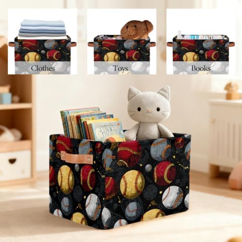 Baseball Storage Basket Toy Storage Bins Collapsible Cube Organizer - Image 7