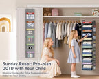 DIMJ Hanging Closet Organizer 2 in 1 - Weekly Clothes Organizer for Kids Over the Door Organizer 6-Shelf Daily Monday Friday Weekend Hanging Shelves, for School Outfits, Baby Clothes, Grey - Image 3