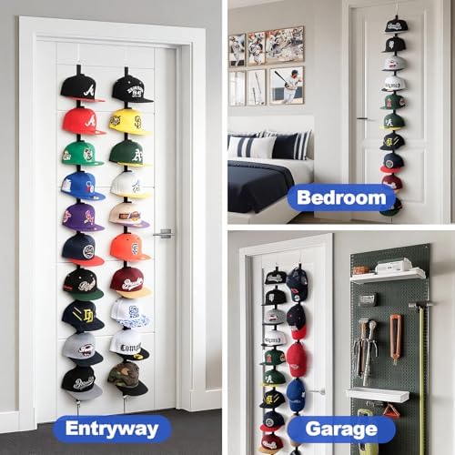 Over-the-Door Hat Organizer for Baseball Caps, Button & Strap 2-Way Hanging - Image 5