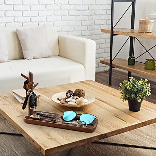 Walnut Wood Key Tray for Entryway Table, Jewelry Tray, Catchall Tray with 3 Stand Hanging Organizer, for Rings, Phone, Bracelets Watches - Image 5