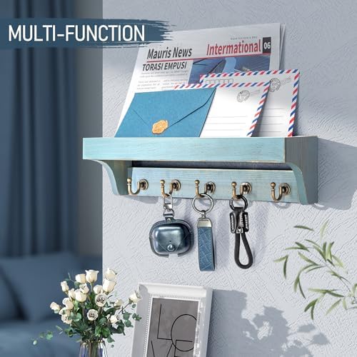 Rebee Vision Key Holder Wall Mount for Room Decor, Distressed Blue - Image 2