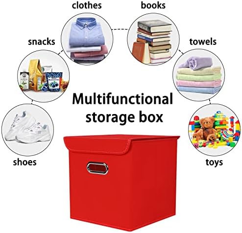 Closet Organizers Fabric Storage Bins With Lids Collapsible Cube Storage Organizer Basket With Handles,Storage Boxes for Clothes Storage,Office,Laundry,Shelves,6 Pack,（Red） - Image 3