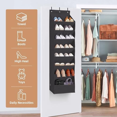 STORAGE MANIAC Over the Door Shoe Organizer Heavy-Duty Large Deep Pocket Hanging Shoe Organizer Shoe Rack Door Closet Shoe Organizer for Wall, Dorm & Narrow Door Storage Shoe Holder Black, 1 Pack - Image 5