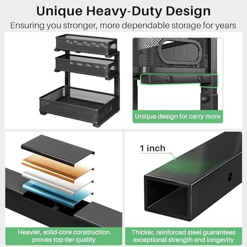 Kitstorack Under Sink Organizer, 2-Pack 3-Tier Height Adjustable Thickened Metal Pull out Cabinet Organizer Shelf, Slide out Storage Drawer Rack for Bathroom Kitchen Pantry Home Laundry Organization - Image 6