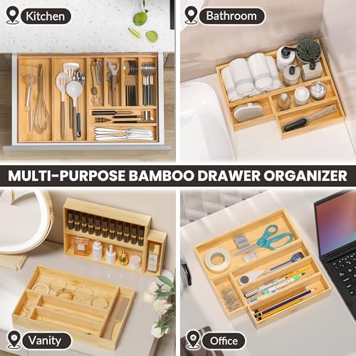 Kitchen Drawer Organizer Bins, Stackable Bamboo Drawer Organizer for Silverware, Flatware, Coffee Pod Organizer K Cup Holder for Countertop, 2 Pcs Coffee Station Organizer 12" x 6" x 2.5" - Image 5