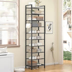usikey 10 Tiers Narrow Shoe Rack 20-30 Pairs, Sturdy Metal Tall Shoe Rack Shelf with 4 Hooks, Slim Shoe Storage with Metal Shelf, Space Saving Vertical Shoe Organizer for Closet Entryway, Black - Image 2