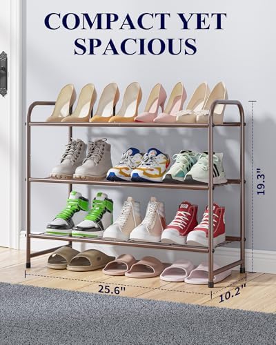 Kitsure Shoe Rack - Stainless Steel Shoe Organizer, Sturdy Shoe Rack for Closet and Front Door Entrance, Free Standing Shoe Shelf, Closet Organizers and Storage, 25.6" Wide - 3 Tier, Brown | Sturdy Shoe Rack for Closet and Entryway, Free Standing Shoe ... - Image 2