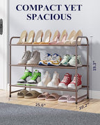 Kitsure Shoe Rack - Stainless Steel Shoe Organizer, Sturdy Shoe Rack for Closet and Front Door Entrance, Free Standing Shoe Shelf, Closet Organizers and Storage, 25.6" Wide - 3 Tier, Brown | Sturdy Shoe Rack for Closet and Entryway, Free Standing Shoe ... - Image 2