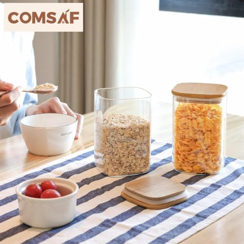 ComSaf Square Glass Containers with Lids 1.2 Qt, Set of 4 Pantry Glass Jars - Image 5