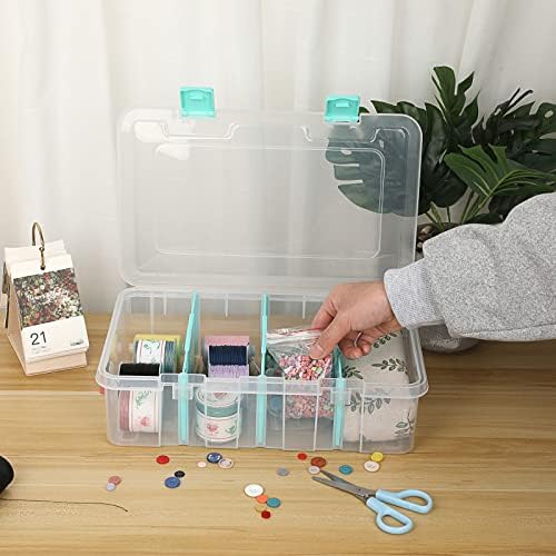 BTSKY Clear Plastic Dividing Storage Box with 4 Compartments Adjustable Storage Bin with Lid Plastic Craft Storage Container Multipurpose Sewing Box Art Supply Organizer, 13.3x8.1x3.4 Inches - Image 6