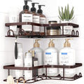 Sakugi Corner Shower Caddy - 2 Pack, Adhesive Shower Organizers, Rustproof Stainless Steel Shower Shelves with 8 Hooks, No Drilling Bathroom Organizers and Storage Racks, Space-Saving, Brown, Medium by Sakugi