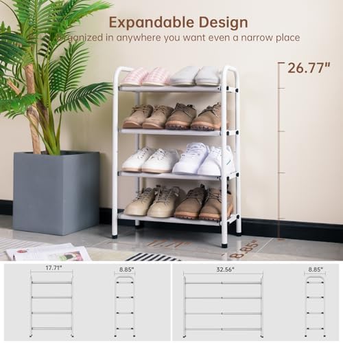 Gonfoam Expandable 4-Tier Shoe Rack for Closet and Entryway, White - Image 4