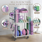 Multi-Functional Home Gym Storage Rack with Wheels and Hooks - Image 3