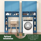 AKMAKM 31" W Over the Toilet Storage Cabinet with Fluted Door, Blue Bathroom Organizer with Adjustable Shelf, Toilet Paper Holder Stand Wave Door for Restroom, Laundry Room - Image 6
