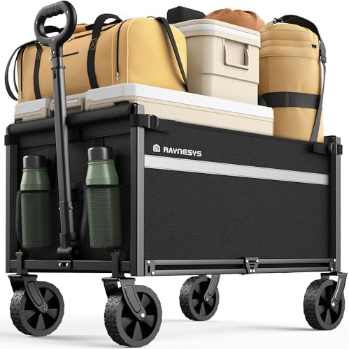 Collapsible Wagon Cart with Wheels, 220LBS for Grocery Shopping Camping by Raynesys