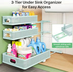 Under Sink Organizer, 2-Pack 3-Tier Height Adjustable Thickened Metal Pull out Cabinet Organizer Shelf, Slide out Storage Drawer Rack for Bathroom Kitchen Pantry Home Organization, LightBlue - Image 5