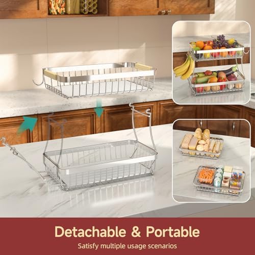 Sevenblue 2-Tier Fruit Basket with Banana Hangers, Detachable Metal Bowl - Image 3