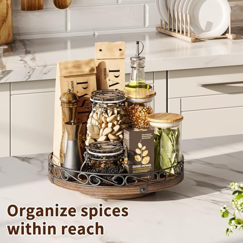 13" Lazy Susan Turntable Organizer for Table Top, Wood Lazy Susan Cabinet - Image 4